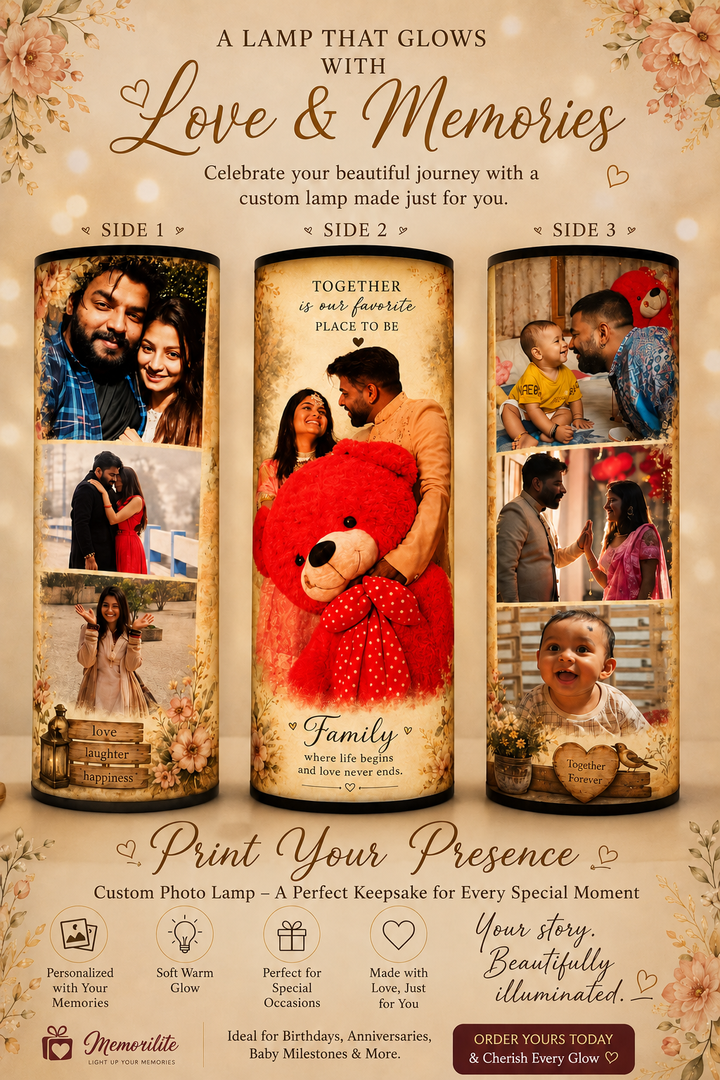 Love &amp; Memories Personalized LED Photo Lamp